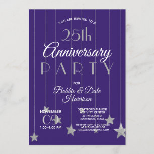 25e Jubileum Custom Event Paars Silver Party Kaart