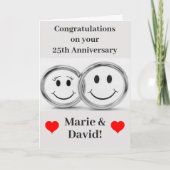 25e Jubileum Cute Silver Wedding Rings Kaart (Voorkant)
