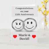25e Jubileum Cute Silver Wedding Rings Kaart (Gele Bloem)