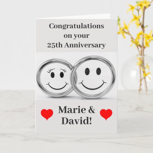 25e Jubileum Cute Silver Wedding Rings Kaart (Gele Bloem)