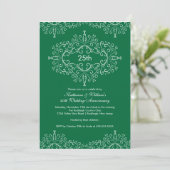 25e Jubileum Damask Invitation Green White Kaart (Staand voorkant)