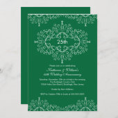 25e Jubileum Damask Invitation Green White Kaart (Voorkant / Achterkant)
