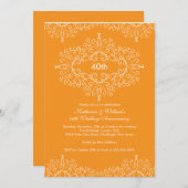 25e Jubileum Damask Invitation Oranje White Kaart (Voorkant / Achterkant)