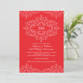 25e Jubileum Damask Invitation Red White Kaart (Staand voorkant)