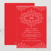 25e Jubileum Damask Invitation Red White Kaart (Voorkant / Achterkant)