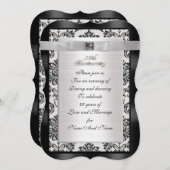 25e Jubileum Damask uitnodiging zwart-wit (Voorkant / Achterkant)