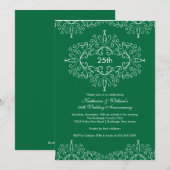 25e jubileum damast uitnodiging groen wit (Voorkant / Achterkant)