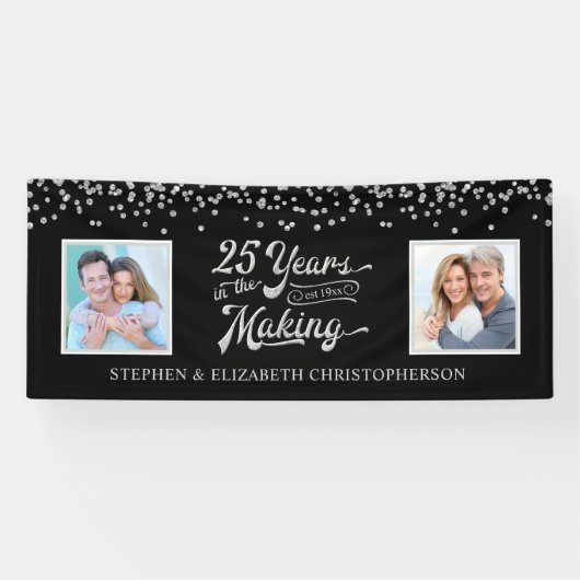 25e Jubileum Dan & nu Foto's Zilveren Confetti Spandoek (Horizontaal)