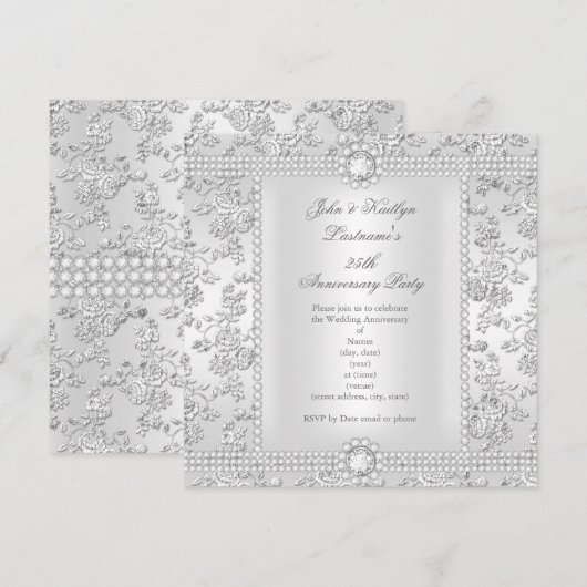 25e Jubileum Diamond Roos Damask Silver White Kaart (Voorkant / Achterkant)