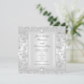 25e Jubileum Diamond Roos Damask Silver White Kaart (Staand voorkant)