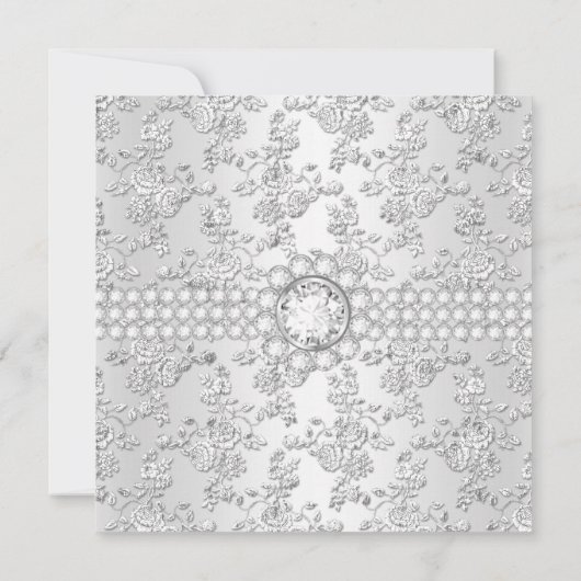 25e Jubileum Diamond Roos Damask Silver White Kaart (Achterkant)