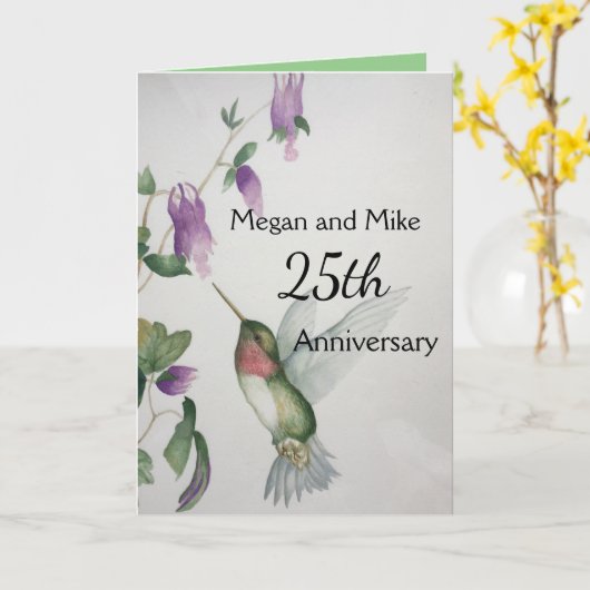 25e Jubileum Elegant kolibrie Kaart (Gele Bloem)
