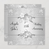 25e Jubileum Elegant Silver White Floral Kaart (Voorkant / Achterkant)