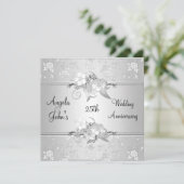 25e Jubileum Elegant Silver White Floral Kaart (Staand voorkant)