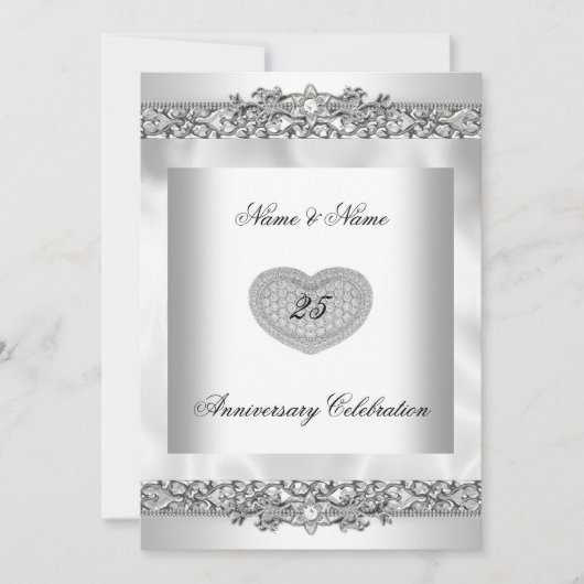 25e Jubileum Elegant White Silver Heart Lace 3 Kaart (Voorkant)