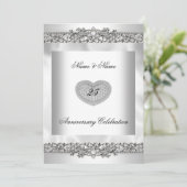 25e Jubileum Elegant White Silver Heart Lace 3 Kaart (Staand voorkant)