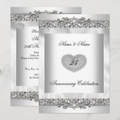 25e Jubileum Elegant White Silver Heart Lace 3 Kaart (Voorkant / Achterkant)