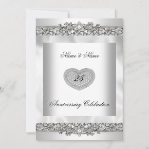 25e Jubileum Elegant White Silver Heart Lace 3 Kaart