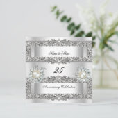 25e Jubileum Elegant White Silver Pearl Lace Kaart (Staand voorkant)
