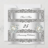 25e Jubileum Elegant White Silver Pearl Lace Kaart (Voorkant)