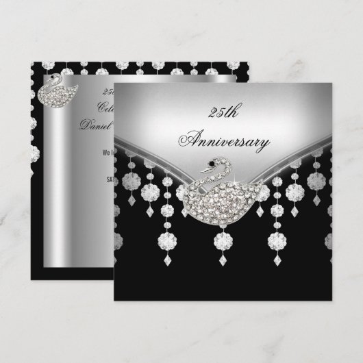 25e jubileum Elegant Zilver Zwart Witte Zwaan Kaart (Voorkant / Achterkant)