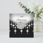 25e jubileum Elegant Zilver Zwart Witte Zwaan Kaart (Staand voorkant)