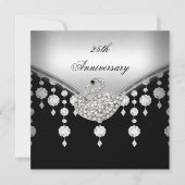 25e jubileum Elegant Zilver Zwart Witte Zwaan Kaart (Voorkant)