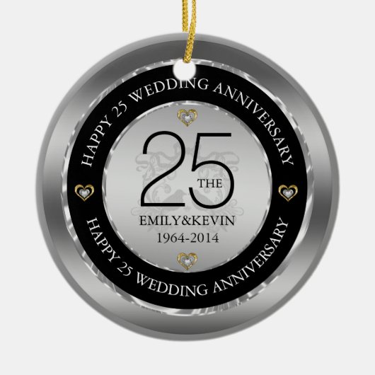 25e Jubileum en zilverontwerp voor bruiloft Keramisch Ornament (Voorkant)
