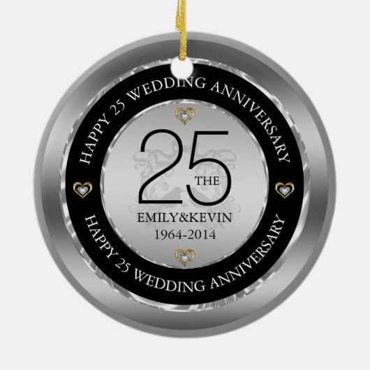 25e Jubileum en zilverontwerp voor bruiloft Keramisch Ornament (Achterkant)