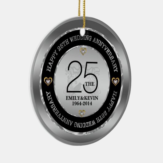 25e Jubileum en zilverontwerp voor bruiloft Keramisch Ornament (Rechts)
