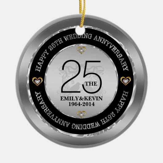 25e Jubileum en zilverontwerp voor bruiloft Keramisch Ornament (Voorkant)