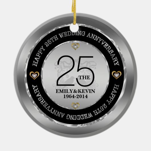 25e Jubileum en zilverontwerp voor bruiloft Keramisch Ornament (Achterkant)