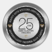 25e Jubileum en zilverontwerp voor bruiloft Ronde Sticker (Voorkant)