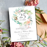 25e Jubileum Enterprise Party Rozen Garland Briefkaart<br><div class="desc">Deze botanische verrassingsfeestje,  met een delicate waterverf bloemkool,  met een uitnodiging voor 25e trouwdag,  kan gepersonaliseerd worden met je speciale informatie over de zilverjaardagavond. Op de achterzijde staat een matchende bloemkool die de verjaardagsdata in elegante witte tekst op een zilveren achtergrond definieert. Ontworpen door: Thisnotme©</div>