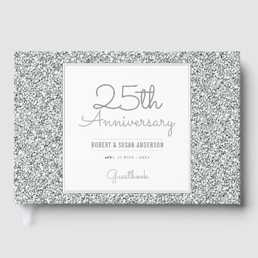 25e Jubileum Faux Silver Glitter Gastenboek (Voorkant)