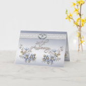 25e Jubileum Feest Elegante Blauwe Bloemen Kaart (Gele Bloem)