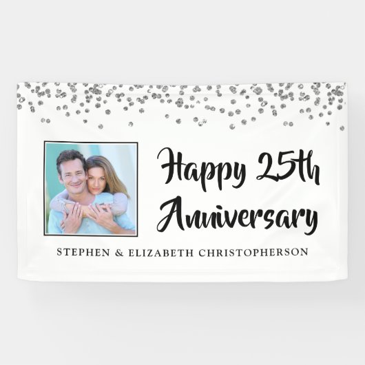 25e Jubileum Foto Silver Confetti Spandoek (Horizontaal)