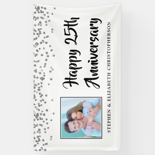 25e Jubileum Foto Silver Confetti Spandoek (Verticaal)