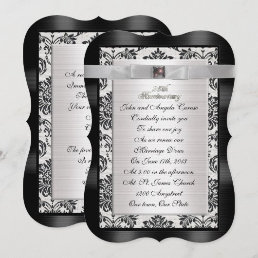 25e Jubileum gelofte verlenging Damask uitnodiging (Voorkant / Achterkant)