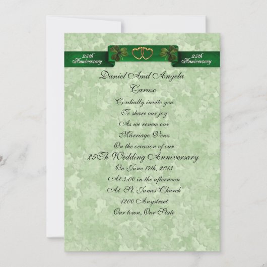 25e Jubileum gelofte verlenging Irish Invitation Kaart (Voorkant)