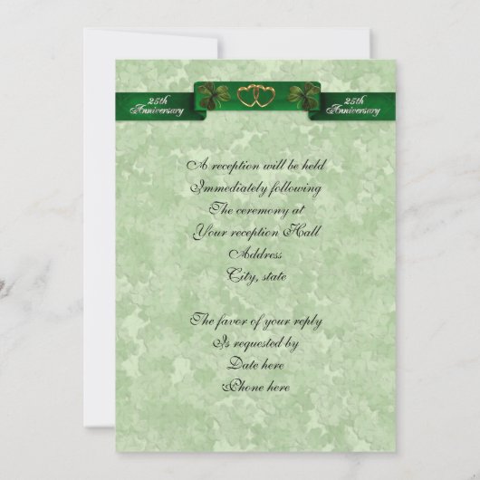 25e Jubileum gelofte verlenging Irish Invitation Kaart (Achterkant)