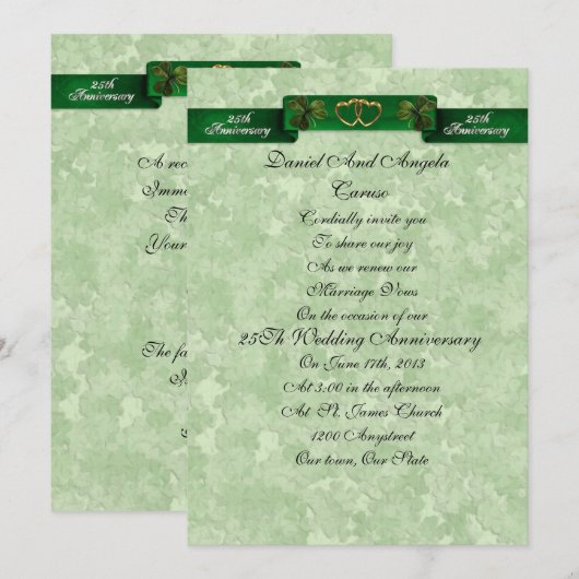 25e Jubileum gelofte verlenging Irish Invitation Kaart (Voorkant / Achterkant)