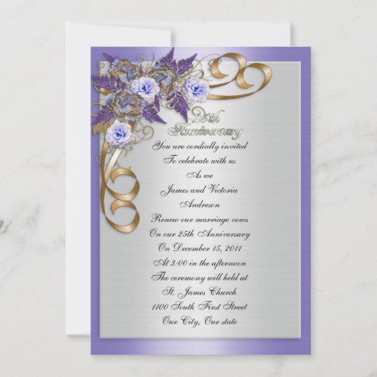 25e Jubileum Gelofte Vernieuwing Elegante Bloemen Kaart (Voorkant)