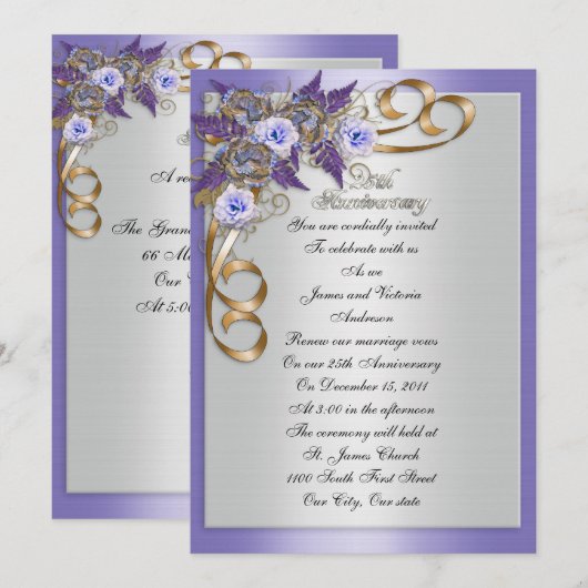 25e Jubileum Gelofte Vernieuwing Elegante Bloemen Kaart (Voorkant / Achterkant)