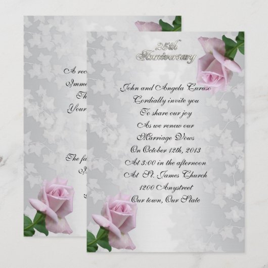 25e Jubileum Gelofte Vernieuwing Lavendel rozen Kaart (Voorkant / Achterkant)