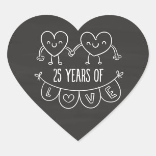 25e Jubileum Gift Chalk Hearts Hart Sticker