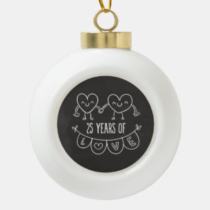 25e Jubileum Gift Chalk Hearts Keramische Bal Ornament