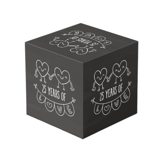 25e Jubileum Gift Chalk Hearts Kubus (Achter hoekig)