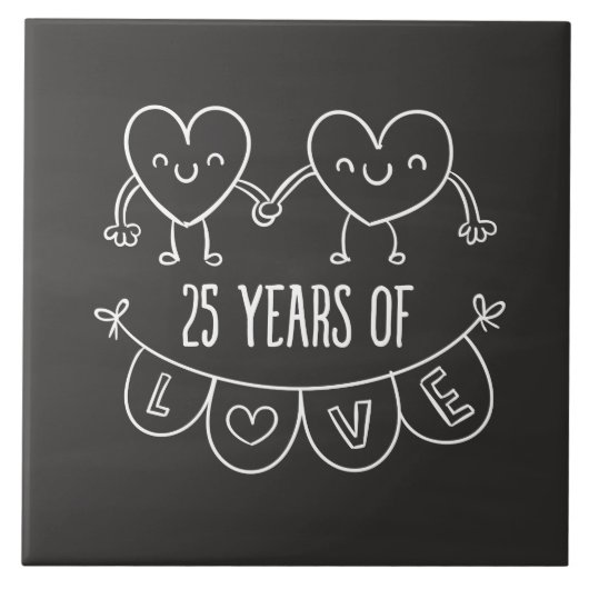 25e Jubileum Gift Chalk Hearts Tegeltje (Voorkant)
