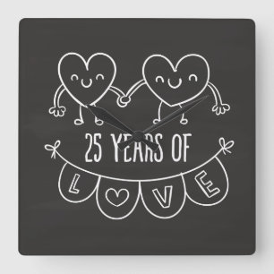 25e Jubileum - Gift Chalk Hearts Vierkante Klok